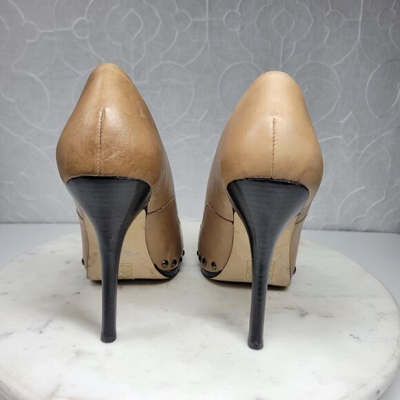 Aldo Stilettos Womens 39 US 8.5 Tan Leather Studded Rivets Platform‎ High Heels - Picture 14 of 15